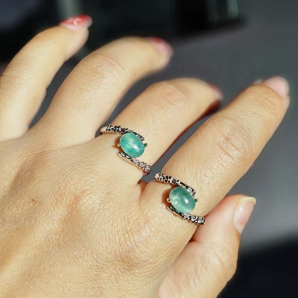 DR-TDS-04-6 Damenring mit Stein Grüner Glimmer Lepidolith in Augen Design