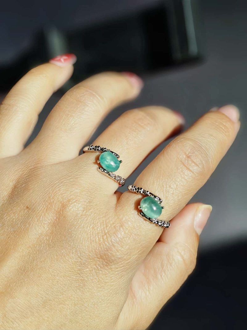 DR-TDS-04-6 Damenring mit Stein Grüner Glimmer Lepidolith in Augen Design