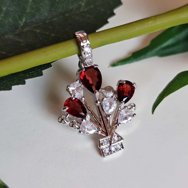 Modeschmuck Anhaenger, Hochwertige Schmuck, Halskette, Anhänger mit Granat und Zirkonia Stein-Ballon Rouge