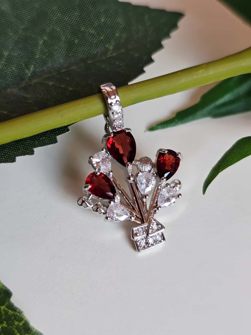 Modeschmuck Anhaenger, Hochwertige Schmuck, Halskette, Anhänger mit Granat und Zirkonia Stein-Ballon Rouge