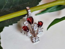 Modeschmuck Anhaenger, Hochwertige Schmuck, Halskette, Anhänger mit Granat und Zirkonia Stein-Ballon Rouge