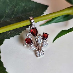 Modeschmuck Anhaenger, Hochwertige Schmuck, Halskette, Anhänger mit Granat und Zirkonia Stein-Ballon Rouge