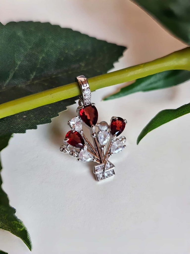 Anhänger mit Granat und Zirkonia Stein-Ballon Rouge, Januar Geburtsstein Modeschmuck Anhaenger, Hochwertige Schmuck, Halskette, Anhänger mit Granat und Zirkonia Stein-Ballon Rouge