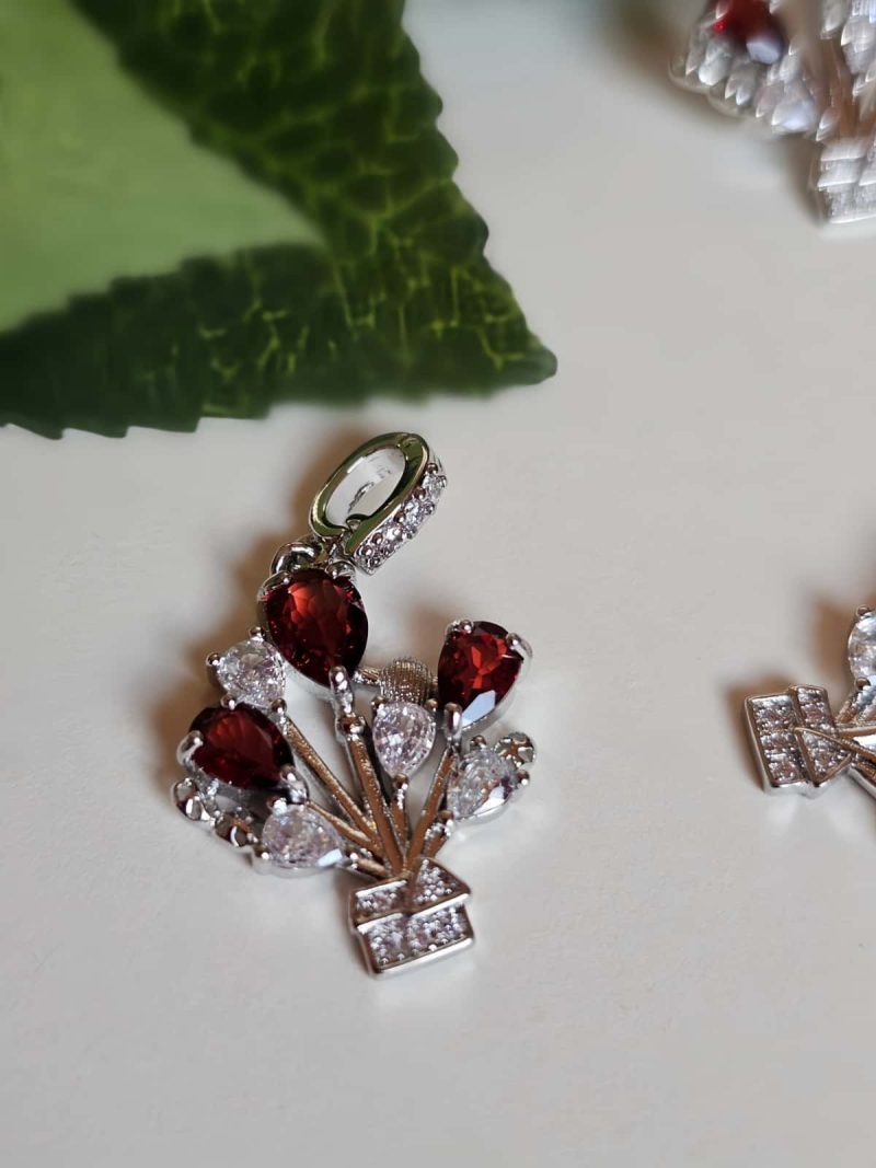 Modeschmuck Anhaenger, Hochwertige Schmuck, Halskette, Anhänger mit Granat und Zirkonia Stein-Ballon Rouge