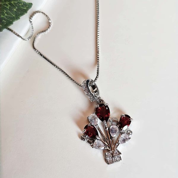 Modeschmuck Anhaenger, Hochwertige Schmuck, Halskette, Anhänger mit Granat und Zirkonia Stein-Ballon Rouge