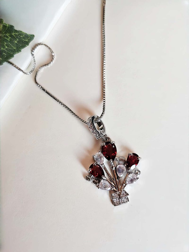 Modeschmuck Anhaenger, Hochwertige Schmuck, Halskette, Anhänger mit Granat und Zirkonia Stein-Ballon Rouge