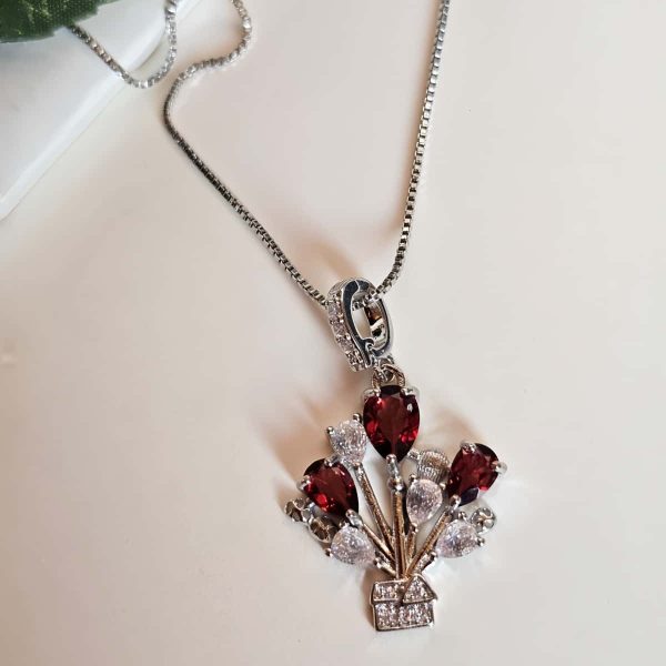 Modeschmuck Anhaenger, Hochwertige Schmuck, Halskette, Anhänger mit Granat und Zirkonia Stein-Ballon Rouge