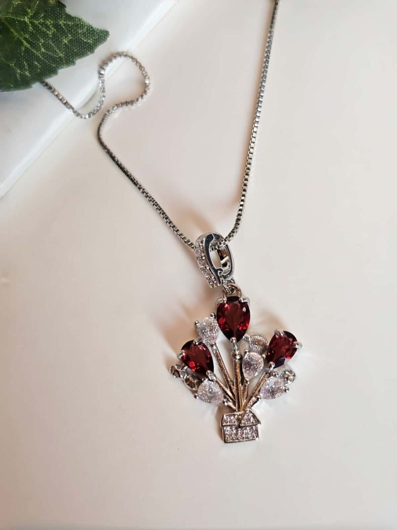 Modeschmuck Anhaenger, Hochwertige Schmuck, Halskette, Anhänger mit Granat und Zirkonia Stein-Ballon Rouge