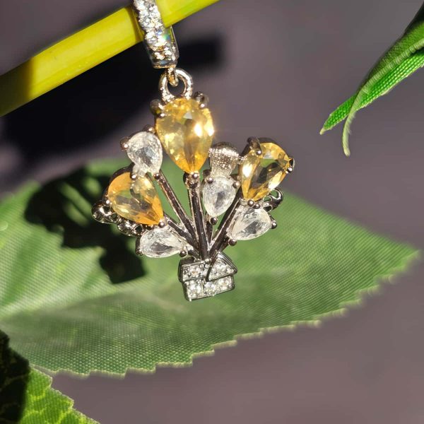 HA-TDS-02-2 Modeschmuck Anhaenger, Hochwertige Schmuck, Halskette, Anhänger mit Citrin Quarz und Zirkonia Stein-Ballon Design