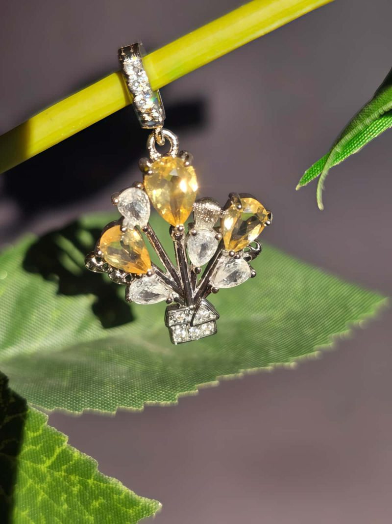 HA-TDS-02-2 Modeschmuck Anhaenger, Hochwertige Schmuck, Halskette, Anhänger mit Citrin Quarz und Zirkonia Stein-Ballon Design