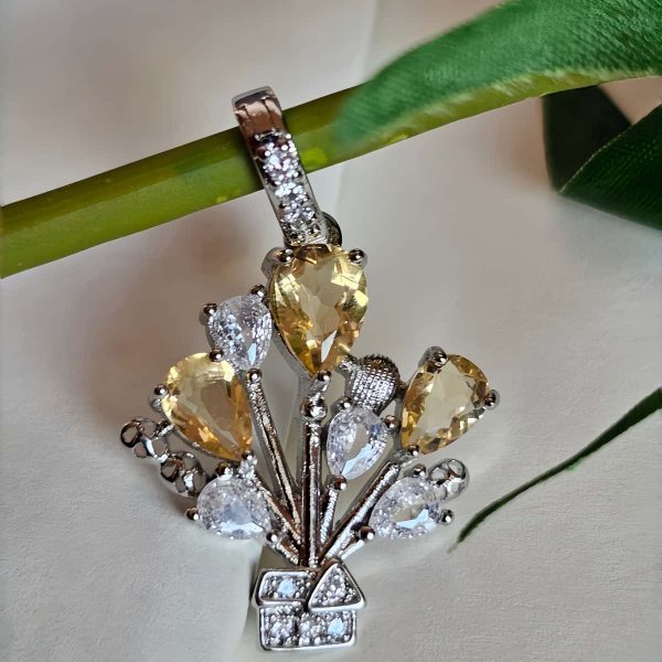 HA-TDS-02-3 Modeschmuck Anhaenger, Hochwertige Schmuck, Halskette, Anhänger mit Citrin Quarz und Zirkonia Stein-Ballon Design