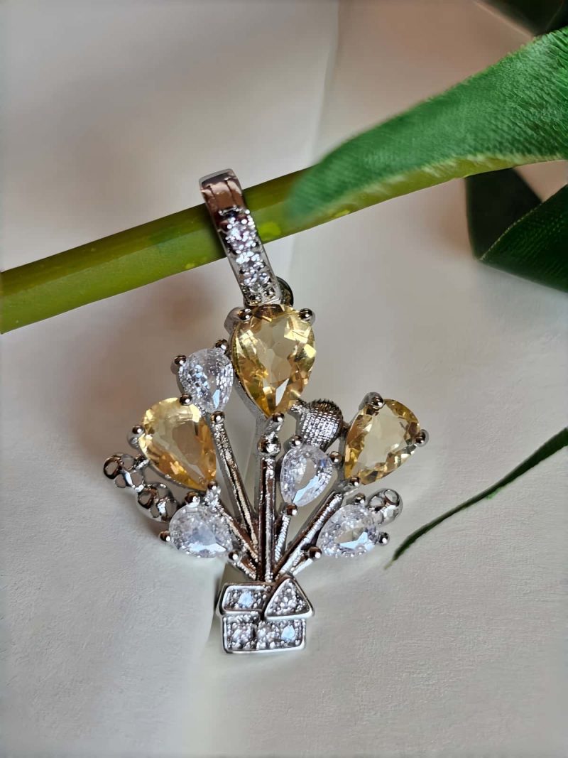 HA-TDS-02-3 Modeschmuck Anhaenger, Hochwertige Schmuck, Halskette, Anhänger mit Citrin Quarz und Zirkonia Stein-Ballon Design