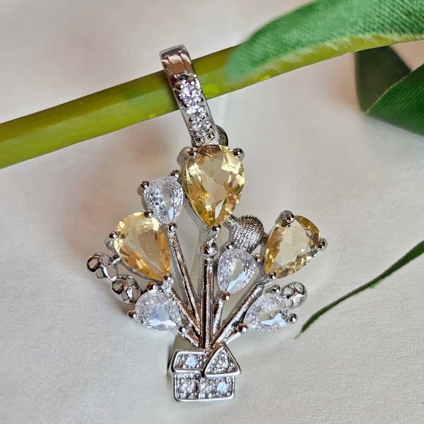 HA-TDS-02-4 Modeschmuck Anhaenger, Hochwertige Schmuck, Halskette, Anhänger mit Citrin Quarz und Zirkonia Stein-Ballon Design