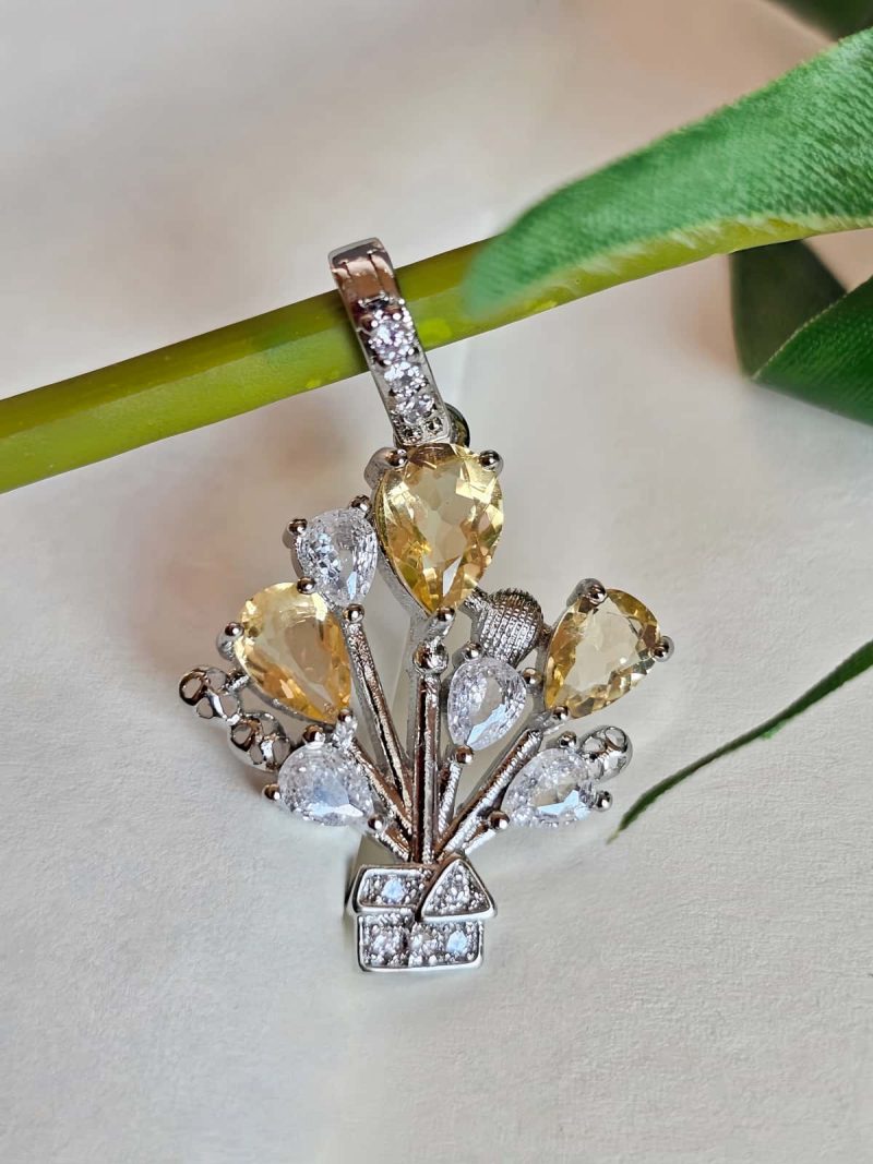 HA-TDS-02-4 Modeschmuck Anhaenger, Hochwertige Schmuck, Halskette, Anhänger mit Citrin Quarz und Zirkonia Stein-Ballon Design