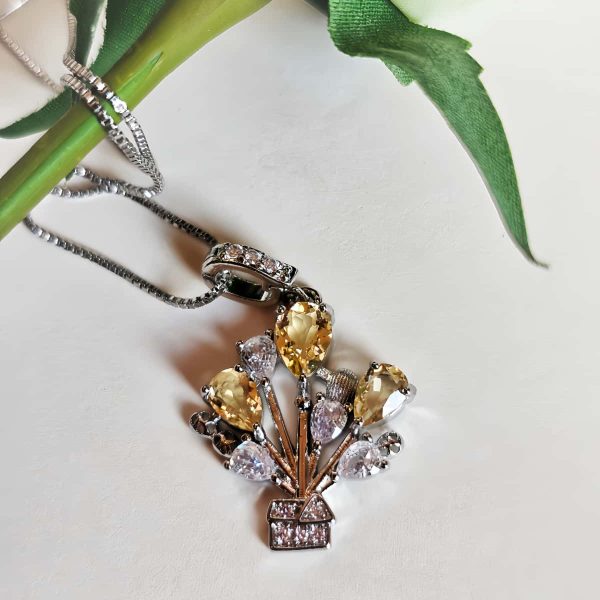 HA-TDS-02-5 Modeschmuck Anhaenger, Hochwertige Schmuck, Halskette, Anhänger mit Citrin Quarz und Zirkonia Stein-Ballon Design