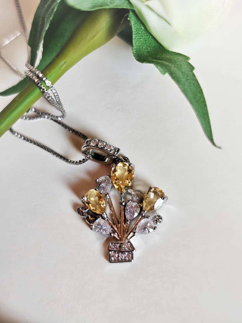 HA-TDS-02-5 Modeschmuck Anhaenger, Hochwertige Schmuck, Halskette, Anhänger mit Citrin Quarz und Zirkonia Stein-Ballon Design