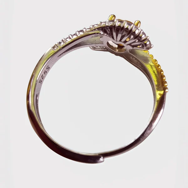 925 Silber Citrin Herz Ring Damen Verstellbarer Damenring aus 925 Silber in Gold-Silber Optik mit herzförmigem Citrin und funkelnden Zirkonia