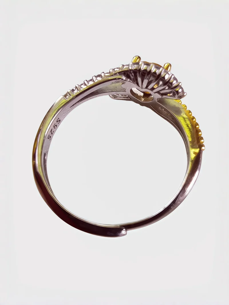 925 Silber Citrin Herz Ring Damen Verstellbarer Damenring aus 925 Silber in Gold-Silber Optik mit herzförmigem Citrin und funkelnden Zirkonia