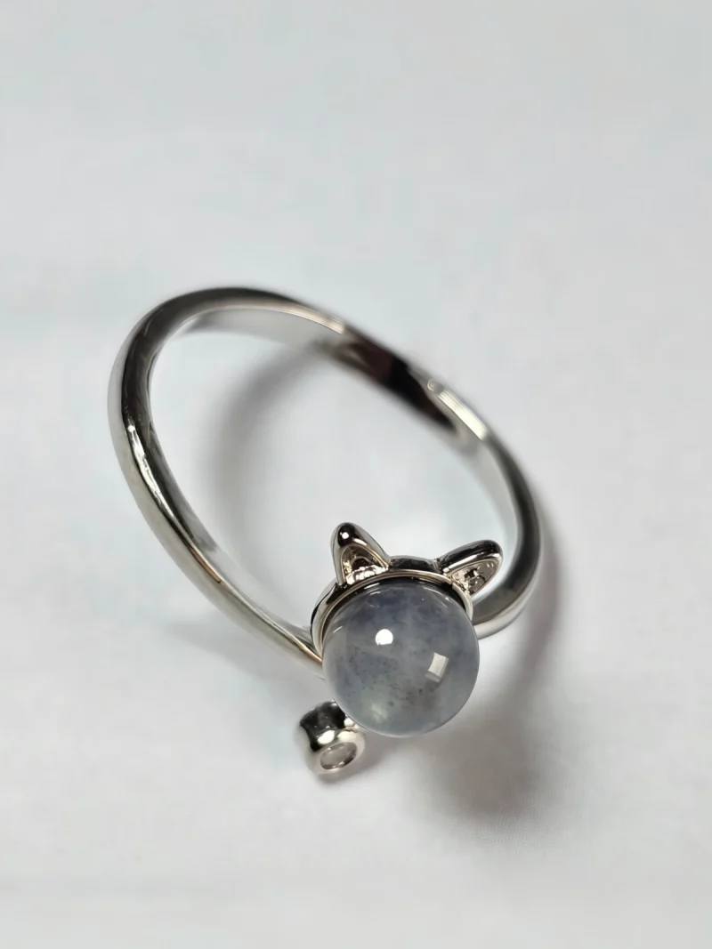 Mondstein Ring Katze Design – offener verstellbarer Damenring mit Zirkonia Silberfarbener offener Katzenring mit Mondstein und Zirkonia für Damen im minimalistischen Design