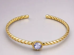 AB-SIL-01-1 925er Silber Vergoldet Offenes Armband mit Ovale Tansanit
