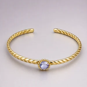 925er Silber Vergoldet Offenes Armband mit Ovale Tansanit