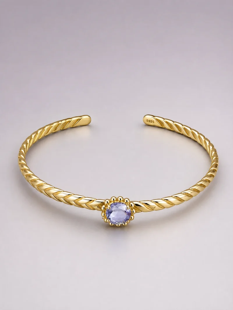 AB-SIL-01-1 925er Silber Vergoldet Offenes Armband mit Ovale Tansanit