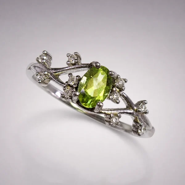 DR-SIL-02-1 925 Silber Ring mit natürlichem Peridot Edelstein – verstellbarer Damenring