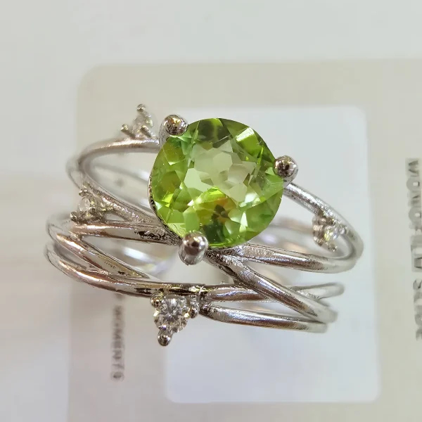 DR-TDS-07-6 offener Damen Silberring mit echtem grünen Peridot - Größe leicht einstellbar