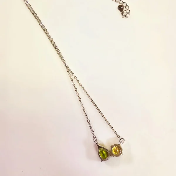 925 Silber Halskette mit Peridot & Citrin – Asymmetrischer Anhänger