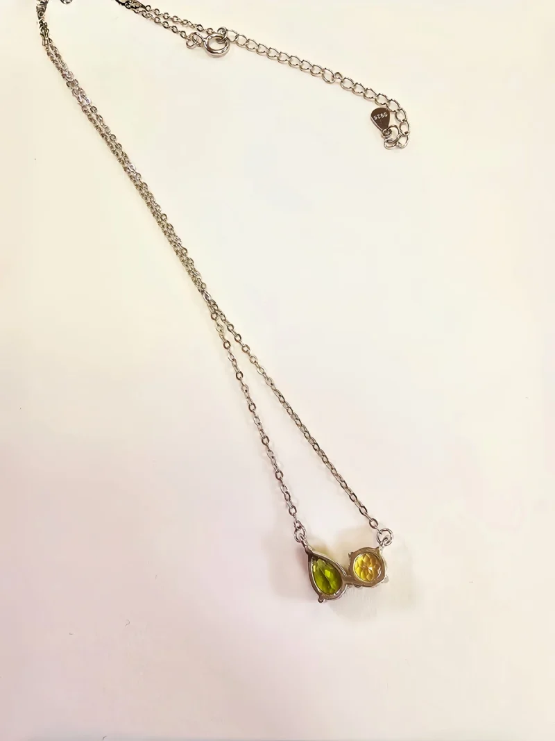 925 Silber Halskette mit Peridot & Citrin – Asymmetrischer Anhänger