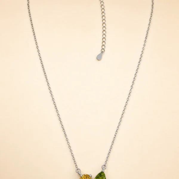 925 Silber Halskette mit Peridot & Citrin – Asymmetrischer Anhänger