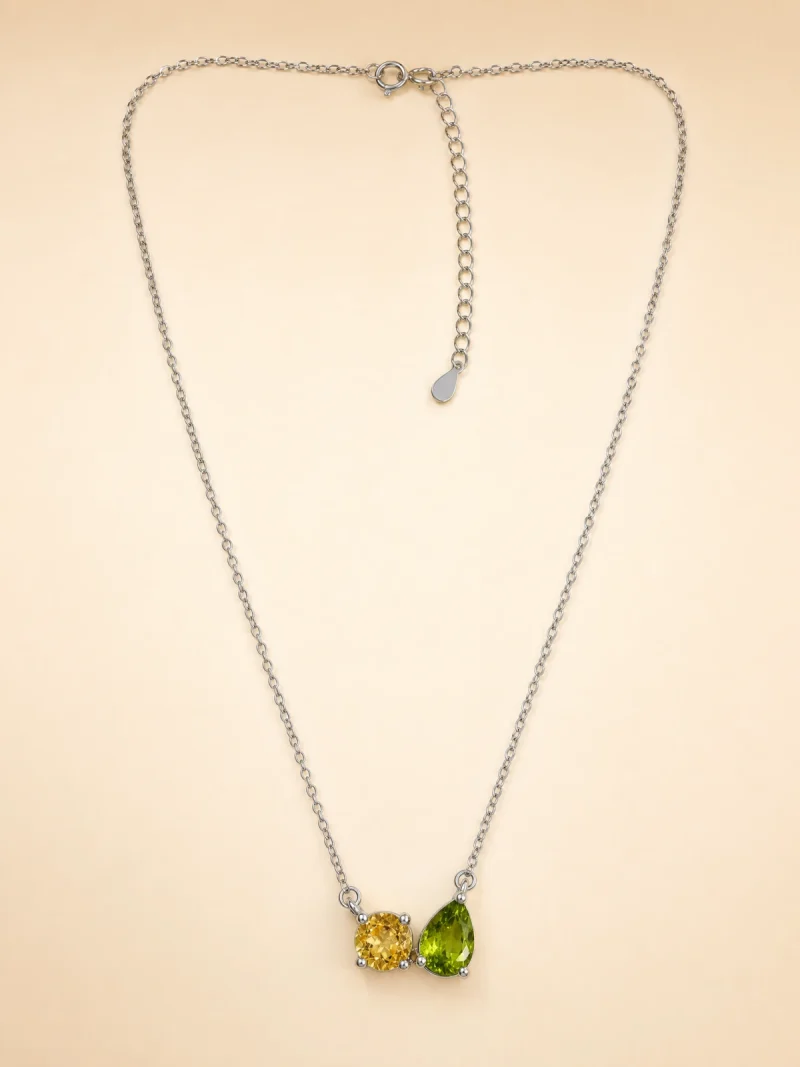 925 Silber Halskette mit Peridot & Citrin – Asymmetrischer Anhänger