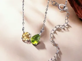 925 Silber Halskette mit Peridot & Citrin – Asymmetrischer Anhänger