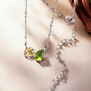 925 Silber Halskette mit Peridot & Citrin – Asymmetrischer Anhänger