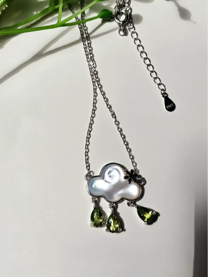 HK-SIL-03-2 926 Silber Halskette mit Peridot & Citrin – Asymmetrischer Anhänger