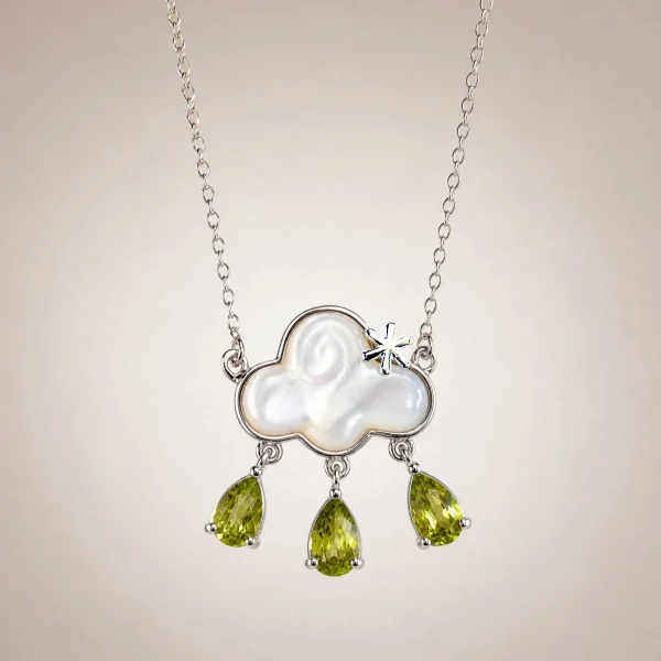 HK-SIL-03-3 926 Silber Halskette mit Peridot & Citrin – Asymmetrischer Anhänger