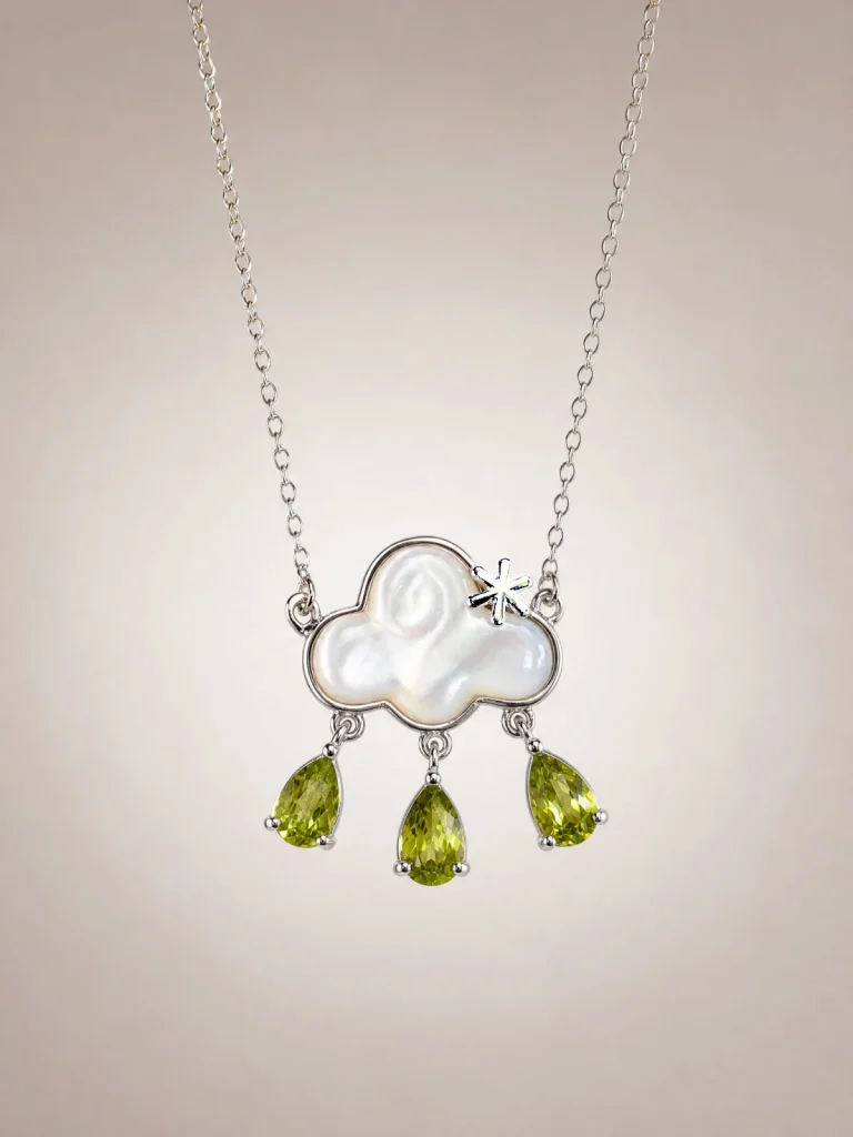 926 Silber Halskette mit Peridot & Citrin – Asymmetrischer Anhänger