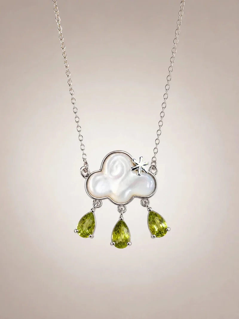 HK-SIL-03-3 926 Silber Halskette mit Peridot & Citrin – Asymmetrischer Anhänger