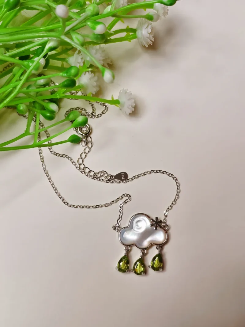 HK-SIL-03-4 926 Silber Halskette mit Peridot & Citrin – Asymmetrischer Anhänger