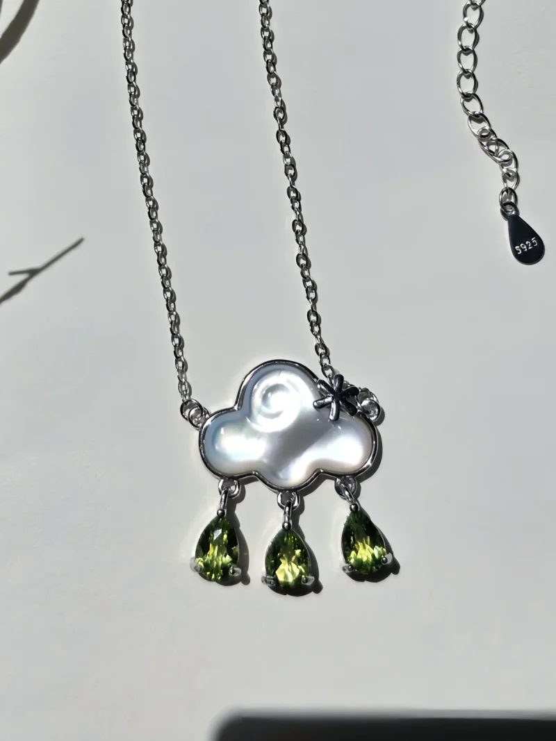 HK-SIL-03-6 926 Silber Halskette mit Peridot & Citrin – Asymmetrischer Anhänger