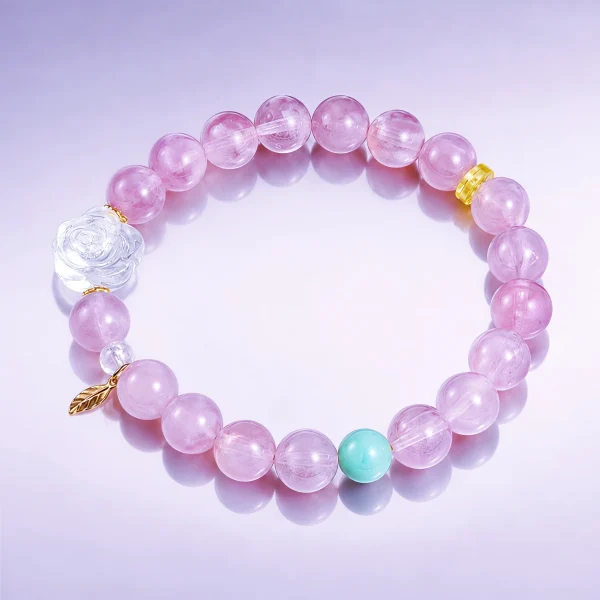 AB-PER-03-01 Lavendelquarz Armband mit Bergkristall-Rose & Amazonit – Pastell-Look