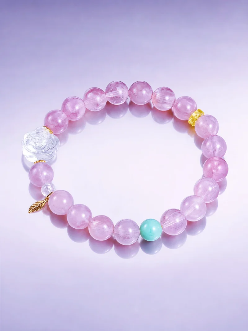 AB-PER-03-01 Lavendelquarz Armband mit Bergkristall-Rose & Amazonit – Pastell-Look
